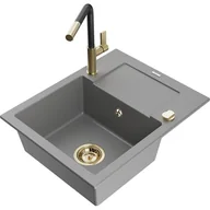 Zlewozmywaki z baterią - Mexen Enzo zlewozmywak granitowy 1-komorowy z ociekaczem i baterią kuchenną Flora, szary - miniaturka - grafika 1