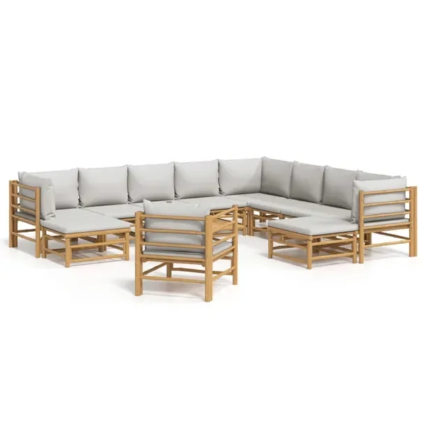 Zestaw Wypoczynkowy do Ogrodu z Bambusa: Sofa, Stół, Krzesło, Podnóżki