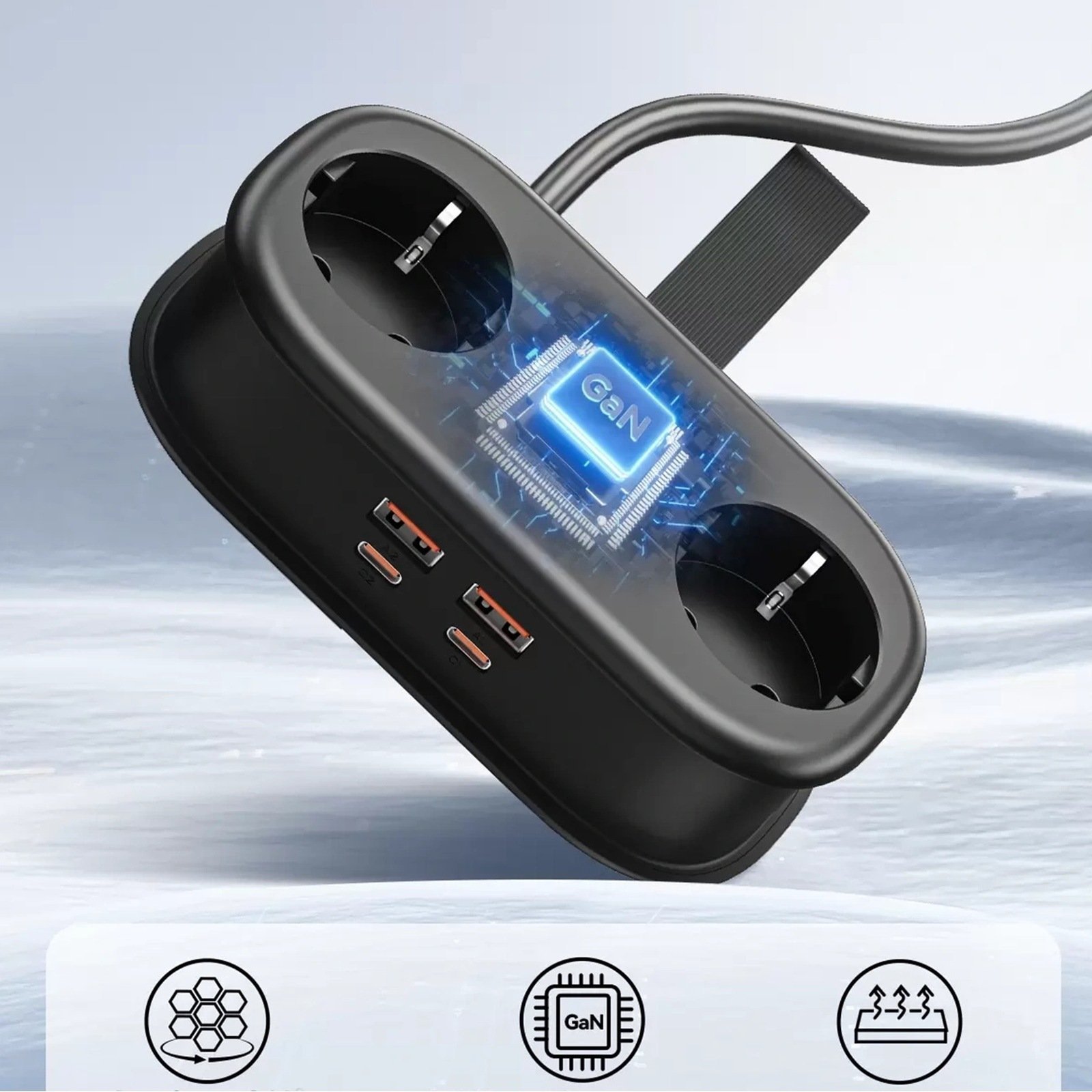 Listwa zasilająca Orico Listwa zasilająca Orico AP3 65W GaN 6w1 2x AC + 2x USB-A + 2x USB-C - czarna