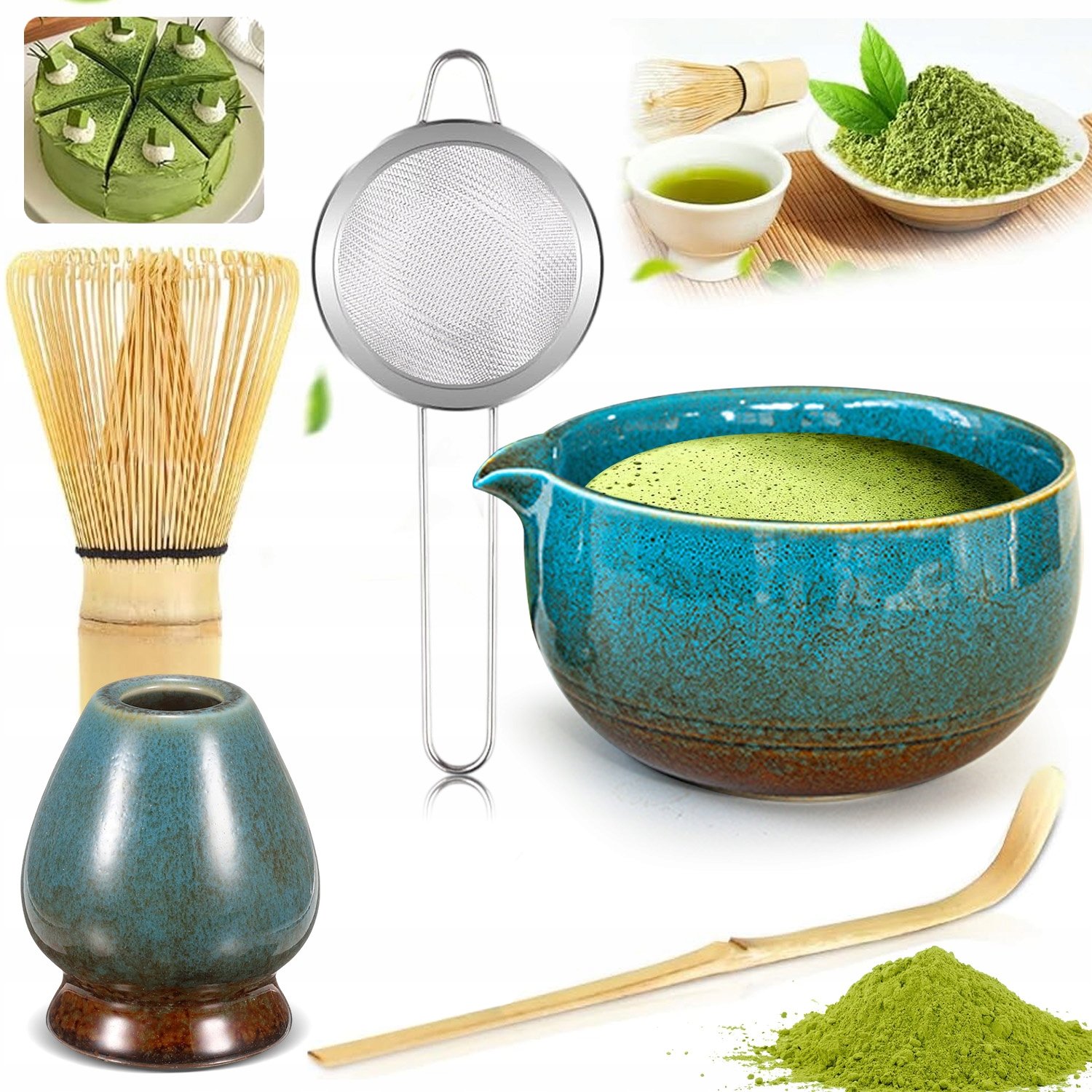 Bambusowy Zestaw Do Robienia Matchy Trzepaczka Łyżka Chasen, Miotełka 5W1