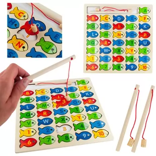 GRA ŁOWIENIE RYBEK DREWNIANE RYBKI NAUKA układanka ALFABETU LITERY PUZZLE - Puzzle - miniaturka - grafika 1