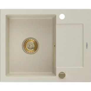 Mexen Enzo zlewozmywak granitowy 1-komorowy z ociekaczem 576 x 465 mm, beżowy, syfon złoty - Zlewozmywaki - miniaturka - grafika 1