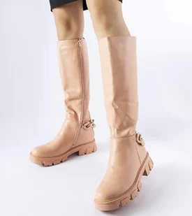 Różowe płaskie kozaki z łańcuchem Armand-39 - Botki damskie - miniaturka - grafika 1