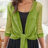 Swetry damskie - TEMU Wyszukany Wszechstronny Kardigan z Srebrzystymi Metalizowanymi Włóknami i Dekoltem w Serek dla Kobiet, Sukienka na Ramiączkach z Przewiązanym - miniaturka - grafika 1
