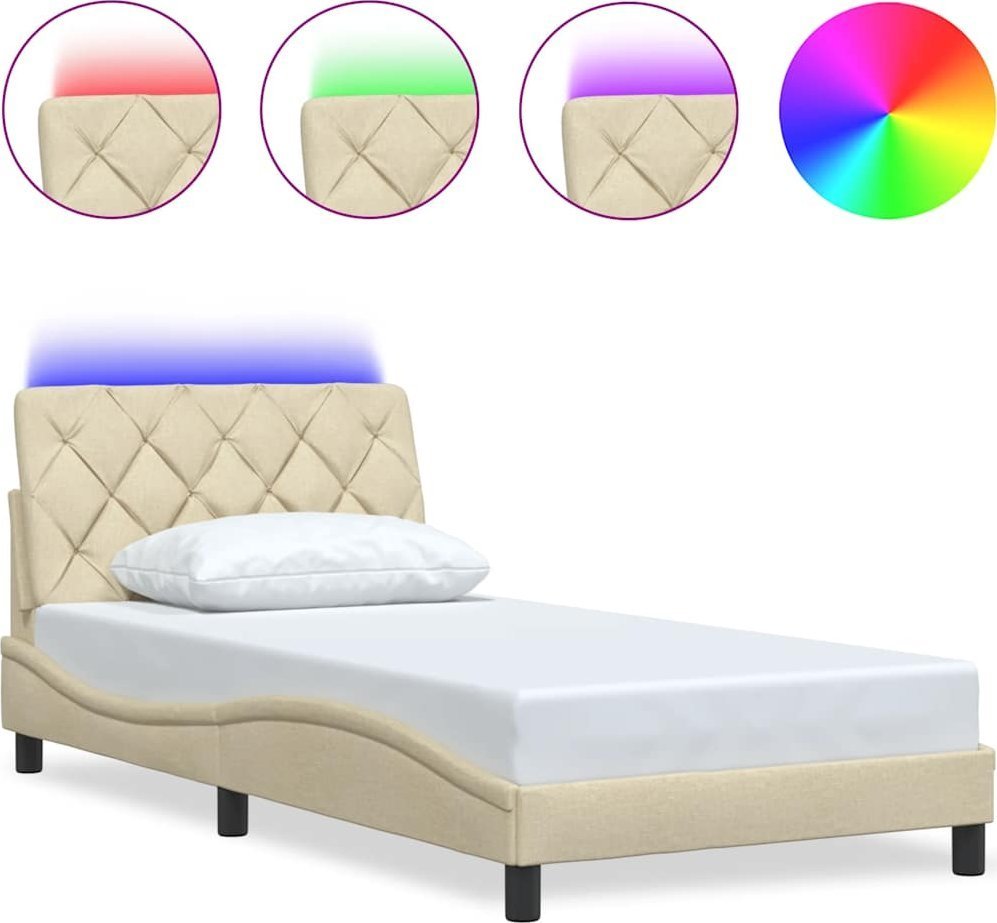 Rama łóżka z LED bez materaca Kremowa 100x200 cm Tkanina