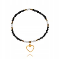 Bransoletki - Bransoletka Czarny Turmalin Kamień Księżycowy 3mm Serce Serduszko dł. 19cm - miniaturka - grafika 1