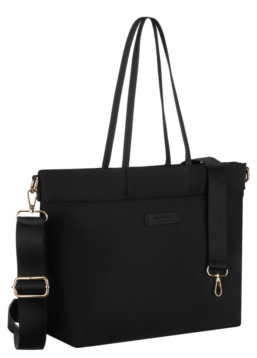 Duża torebka damska PETERSON shopper bag miejska modna na suwak kieszonki mieści A4 wysokie uchwyty na ramię odpinany szeroki pasek na ramię czarna