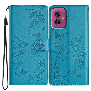 Dla Motorola Moto G55 5G Portfel Etui na telefon Motyl Kwiatowy Nadruk Skórzany Pokrowiec z klapką - Niebieski Wielobarwny Blue - Portfele - miniaturka - grafika 1