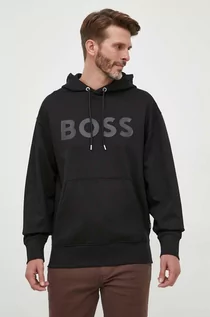 Bluzy męskie - BOSS bluza bawełniana męska kolor czarny z kapturem z nadrukiem - Boss - grafika 1