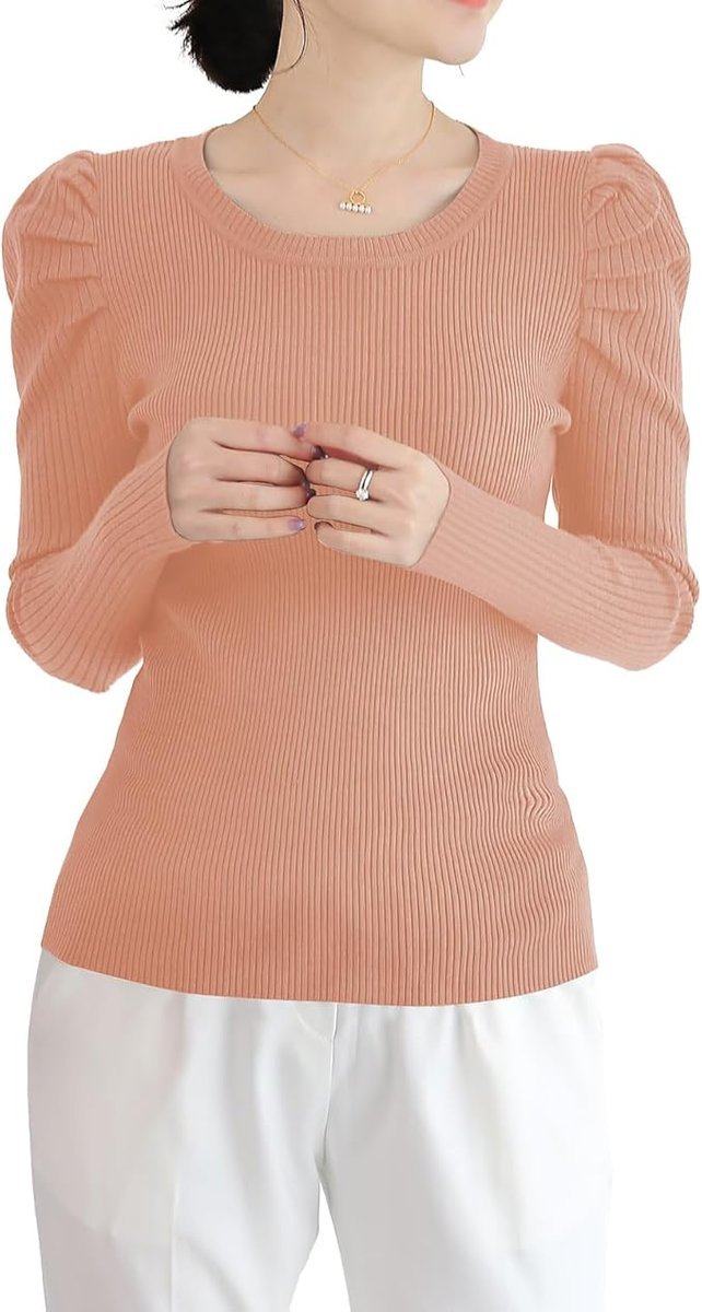 Sweter Damski Bufiasty Różowy XL Elegancki Klasyczny Ciepły Sweterek