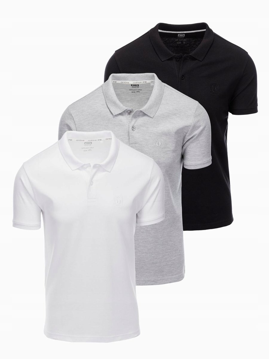T-shirt polo bawełna zestaw czarny szary melanż biały OM-POBS-0133 V2 r S