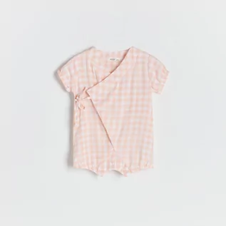 Body dla niemowląt - Reserved Reserved - Body w kratę z bawełny organicznej - Pomarańczowy - grafika 1