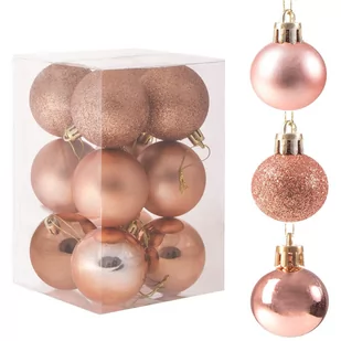 Bombki choinkowe 6cm plastikowe, ozdoby świąteczne komplet 12 szt. różowe złoto CA0005 - Bombki - miniaturka - grafika 1