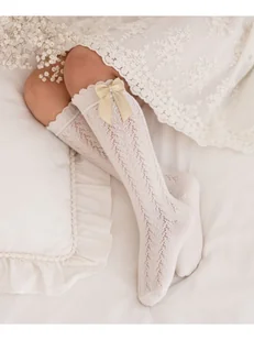 Podkolanówki dziecięce ażurowe z kokardką 1382, kolor ecru-32-34 - Moda i Uroda OUTLET - miniaturka - grafika 1