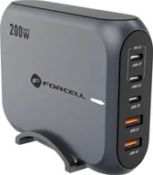 Ładowarki do telefonów - FORCELL F-ENERGY GaN III VT-51 ładowarka biurkowa 3 x Typ C + 2 x USB A PD QC4.0 SFC2.0 5A 200W szara - miniaturka - grafika 1