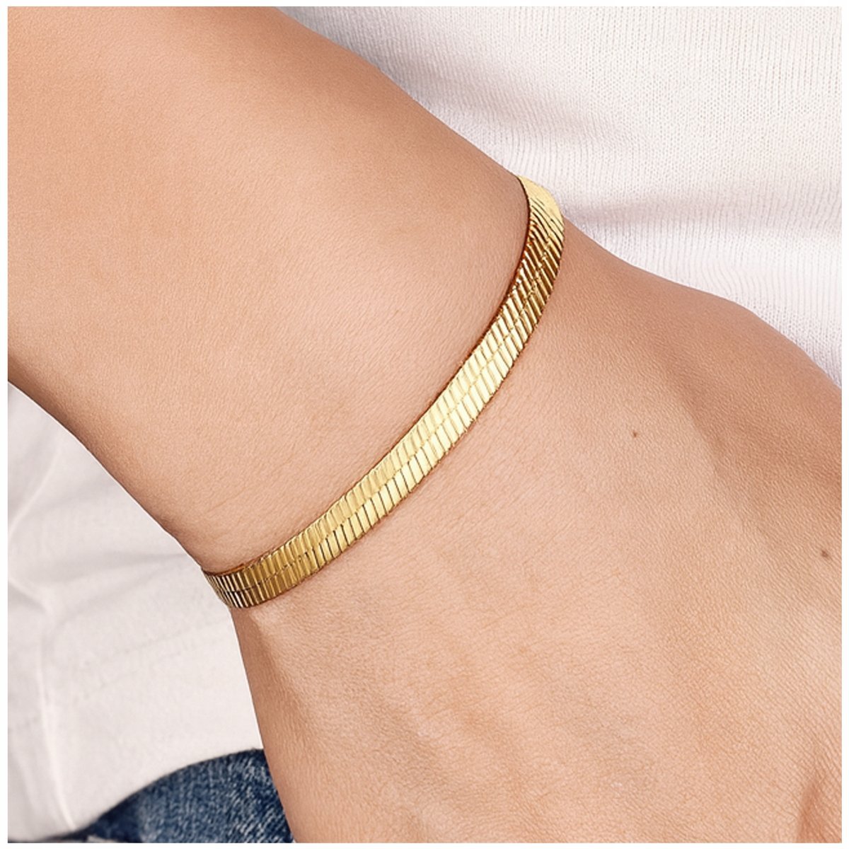 BRANSOLETKA POZŁACANA STAL CHIRURGICZNA ŻMIJKA PŁASKA 18cm + 5cm REGULACJA