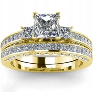 Pierścionki - Złoty Pierścionek Cyrkonia Duża Cyrkonie Podwójny Stal Chirurgiczna - miniaturka - grafika 1