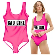 Stroje kąpielowe - STRÓJ KĄPIELOWY KOSTIUM JEDNOCZĘŚCIOWY MONOKINI NEONOWE ODKRYTE PLECY PINK M - miniaturka - grafika 1