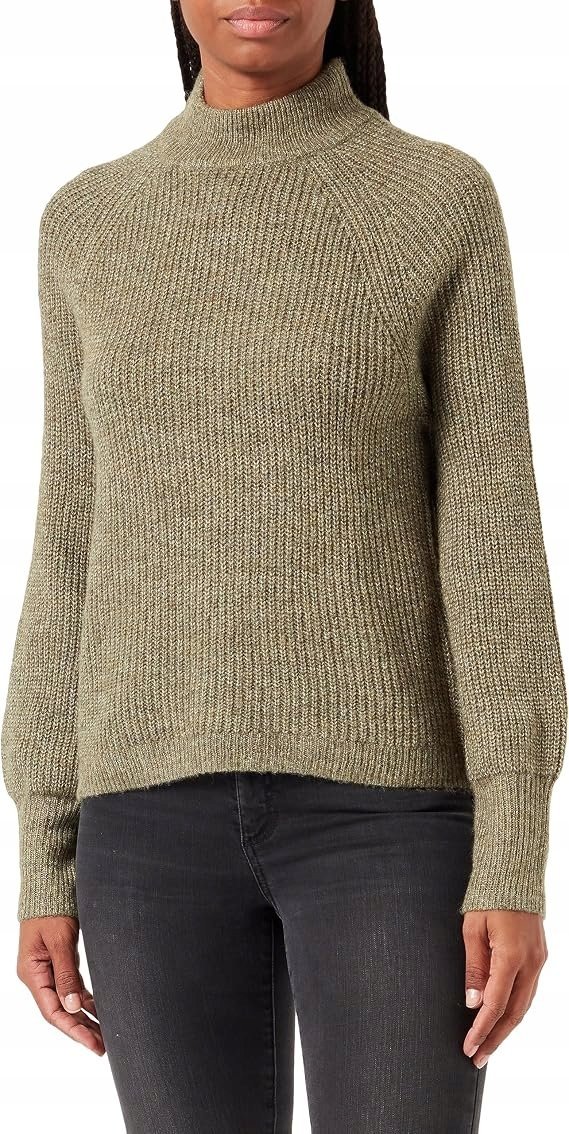 PIECES SWETER DAMSKI Z GOLFEM W KOLORZE KHAKI Z RĘKAWEM DŁUGIM M 7CA
