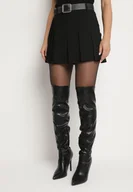 Spodenki damskie - Czarne Plisowana Spódnico-Szorty z Wiskozą i Paskiem z Ekoskóry Lobilae - miniaturka - grafika 1
