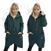 Płaszcze damskie - płaszcz damski wiosenny przejściowy bukla zieleń kaptur modny 42 44 XL 2XL - miniaturka - grafika 1