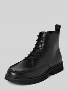 Buty skórzane ze sznurowaniem i zamkiem błyskawicznym - Botki męskie - miniaturka - grafika 1