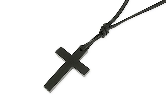 Naszyjnik Na Czarnej Lince Czarny Krzyżyk