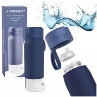 Butelki filtrujące - Szklany niebieski bidon filtrujący Wessper 700ml szkło borokrzemowe + filtr - miniaturka - grafika 1