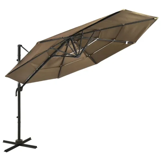 Parasol ogrodowy 4-poziomowy, UV, deszcz, 300x300x247 cm, taupe