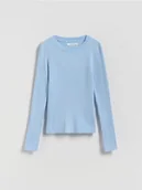 Swetry dla dziewczynek - Reserved - Prążkowany sweter - jasnoniebieski - miniaturka - grafika 1