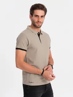 Koszulki męskie - Koszulka męska polo bawełniana - jasnobrązowy V5 OM-POSS-0113 - grafika 1