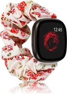 Akcesoria do smartwatchy - BRANSOLETA DO ZEGARKA SCRUNCHIE KREM W KWIATY FITBIT VERSA 1/2/LITE TKANINA - miniaturka - grafika 1