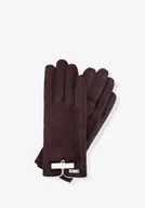 Rękawiczki - Damskie rękawiczki z małą kokardą ciemny brąz - miniaturka - grafika 1
