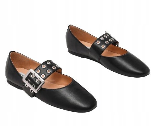 STEVE MADDEN CZARNE BALERINY Z OZDOBNĄ KLAMRĄ SKÓRA 37 T7A
