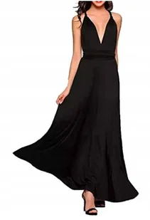 DŁUGA SUKIENKA MAXI SUKNIA RÓŻNE WIĄZANIA CZARNA - Sukienki - miniaturka - grafika 1