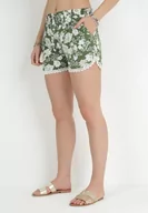 Spodenki damskie - Zielone Szorty z Wiskozy o Kwiecistym Wzorze z Gumką w Talii i Koronką Ailey - miniaturka - grafika 1