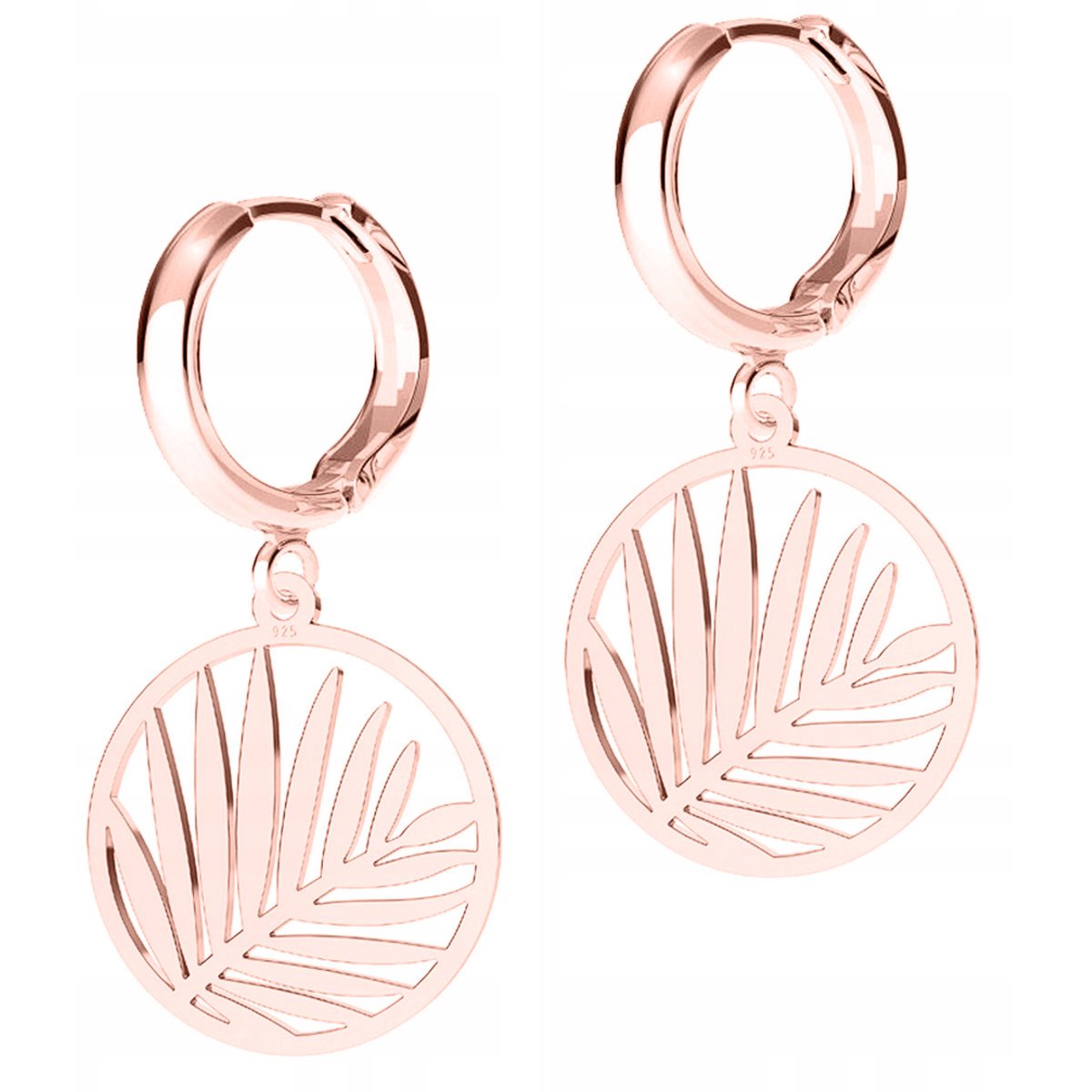 Kolczyki Pozłacane Liście Listek Palmy Okrągła Blaszka z Palmą SREBRO 925