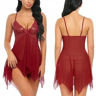 Bielizna nocna - SEKSOWNA KOSZULKA NOCNA DAMSKA KORONKOWA HALKA SEXY PIŻAMA KORONKA STRINGI - miniaturka - grafika 1