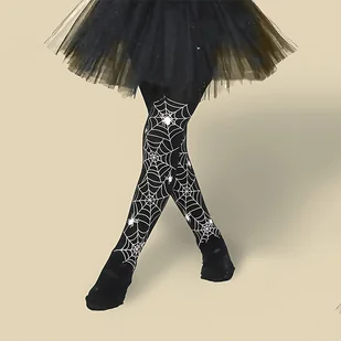 TEMU 1 szt. Rajstopy z Motywem Pająka i Dyni na Halloween dla Dziewczynki - Elastyczny Materiał, Czarne z Pomarańczowym i Białym Wzorem, Idealne do - Rajstopy dziecięce - miniaturka - grafika 1