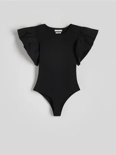Reserved - Body z falbanami - czarny - Koszulki i topy damskie - miniaturka - grafika 1