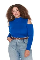 Bluzy damskie - Trendyol Damska bluza z golfem, jednokolorowa, regularna, plus size, indygo, XXL, Indygo - miniaturka - grafika 1
