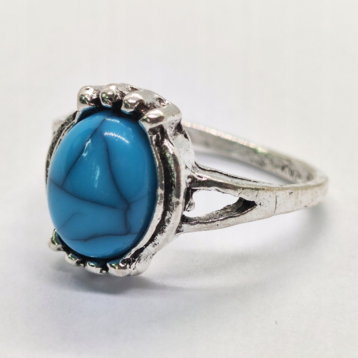 Srebrny Pierścionek Niebieski Kamień Vintage grecki ze stali