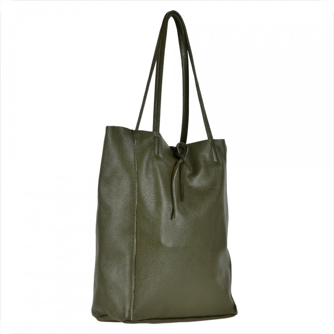 Torebka skórzna lekka shopper oliwkowa z rzemykami XL