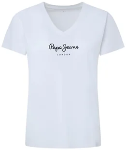 Pepe Jeans Damska koszulka Wendys z dekoltem w serek, Biały (biały), M - Koszulki i topy damskie - miniaturka - grafika 1