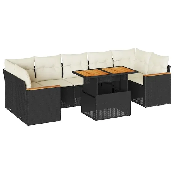 Zestaw Wypoczynkowy Rattan PE Czarny, Stół 100x55x44/73 cm, Siedziska 62x