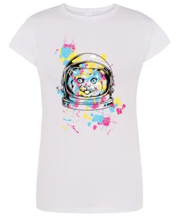 T-Shirt kolorowy nadruk Kot ASTRONAUTA r. L - Koszulki i topy damskie - miniaturka - grafika 1