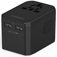 Ładowarki do telefonów - Uniwersalna ładowarka podróżna 2x USB-C 2x USB-A PD 45W wtyczki USA EU UK AU czarna - miniaturka - grafika 1