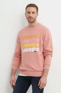 Bluzy męskie - Lacoste bluza bawełniana męska kolor różowy z nadrukiem - grafika 1