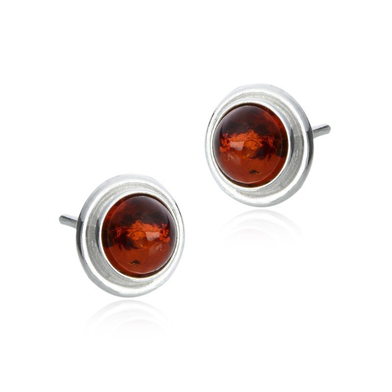 ankabizuteria.pl Kolczyki srebrne okrągłe z koniakowym bursztynem szt