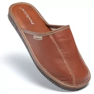 Kapcie męskie - PanSzew Kapcie Męskie ze Skóry Licowej Pantofle Brązowe NAJWYŻSZA JAKOŚĆ 40-46 - miniaturka - grafika 1